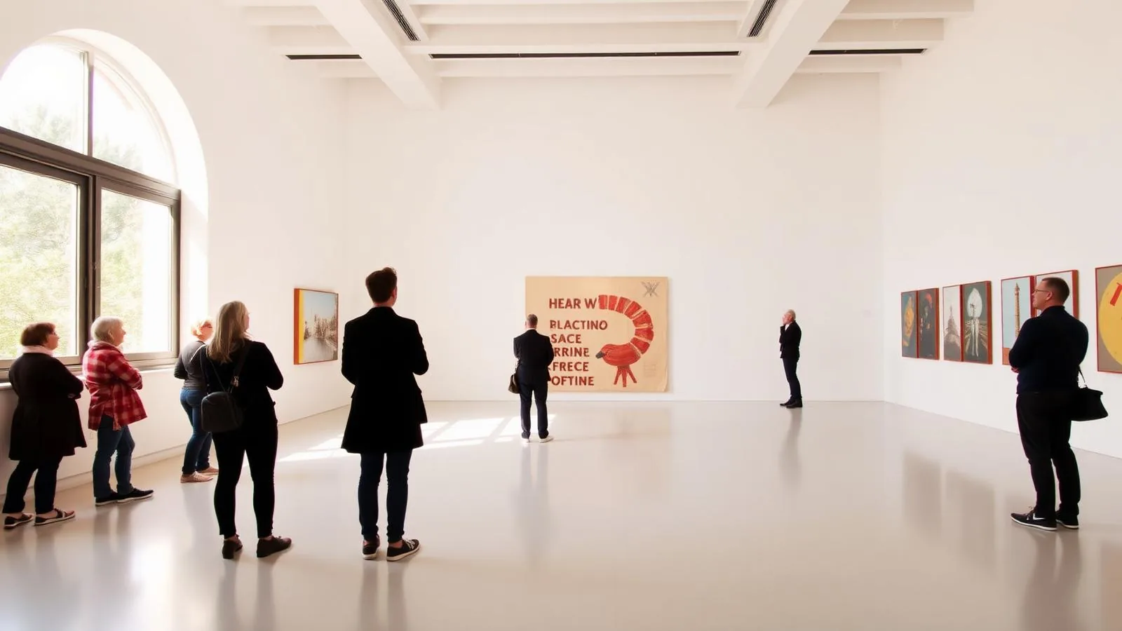 Besucher betrachten eine zeitgenössische Kunstinstallation in einem Museum auf Mallorca.