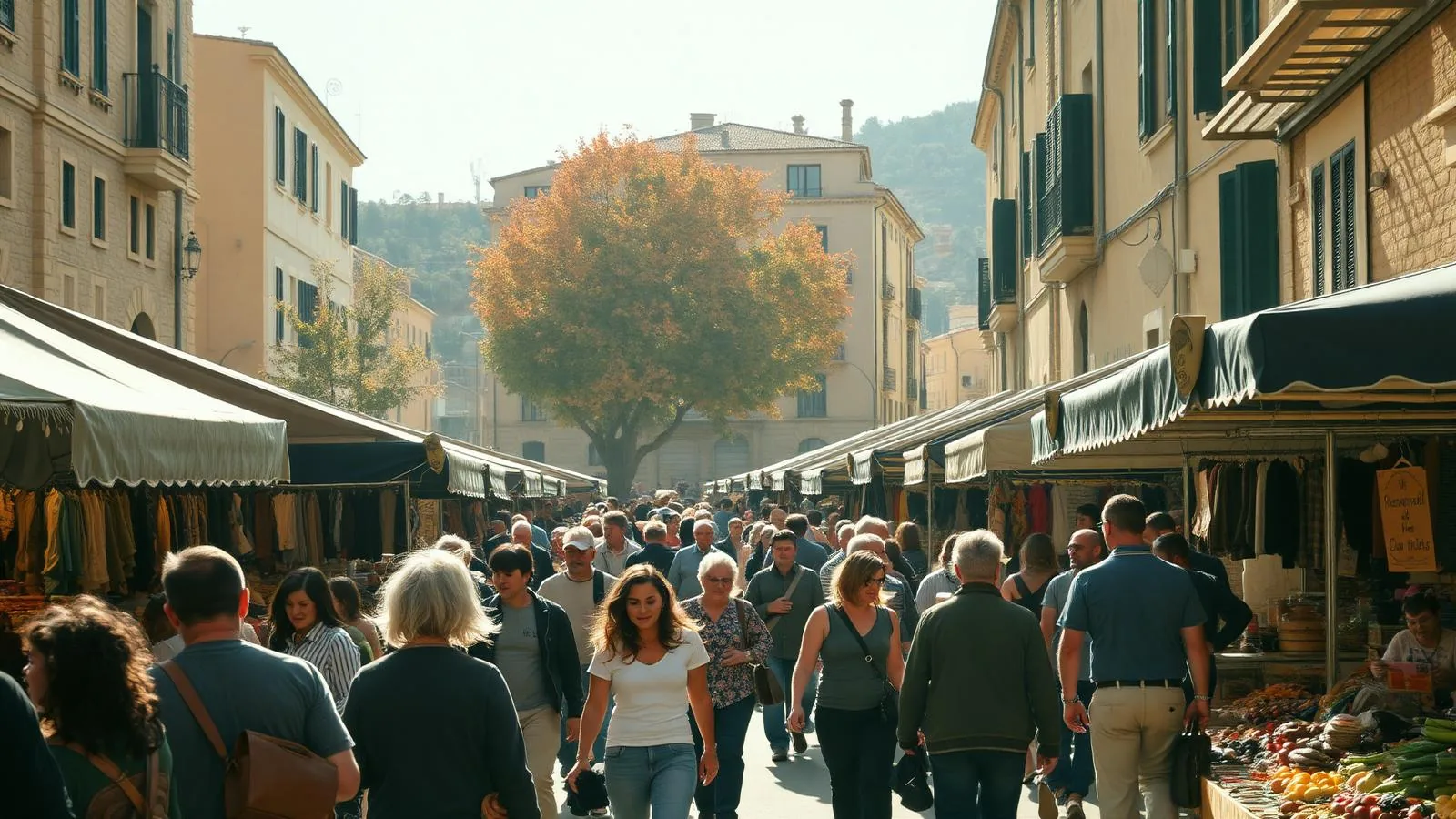 Dijous Bo in Inca auf Mallorca: Marktstände und Menschenmengen in den Straßen der Stadt
