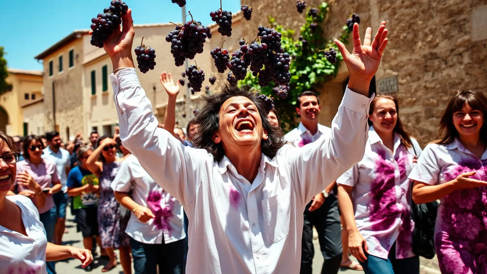 Weinfest Festa des Vermar in Binissalem auf Mallorca mit Weinständen und Besuchern im Ortskern