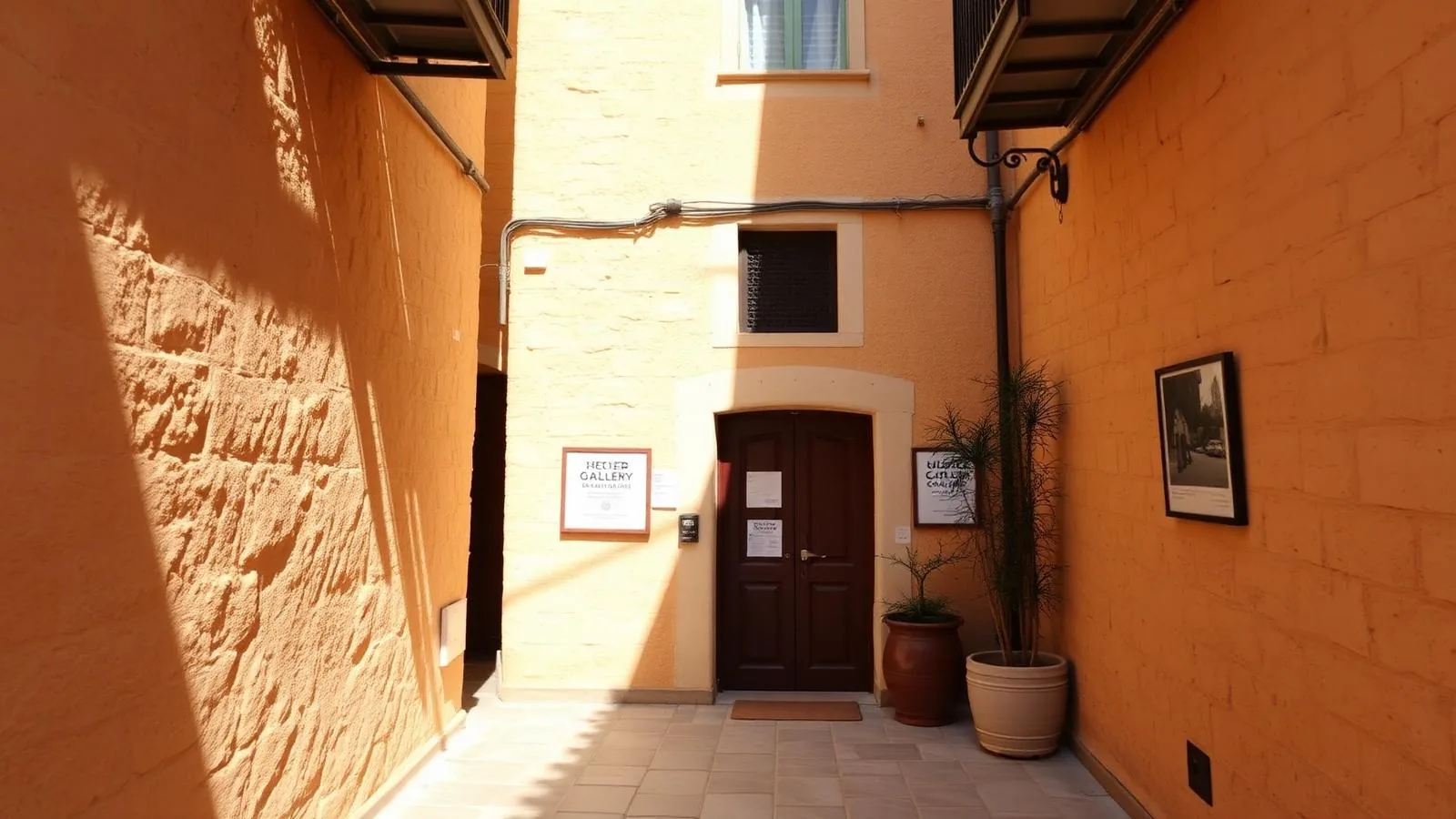 Sandsteingasse mit Kunstgalerie in Santanyí auf Mallorca.