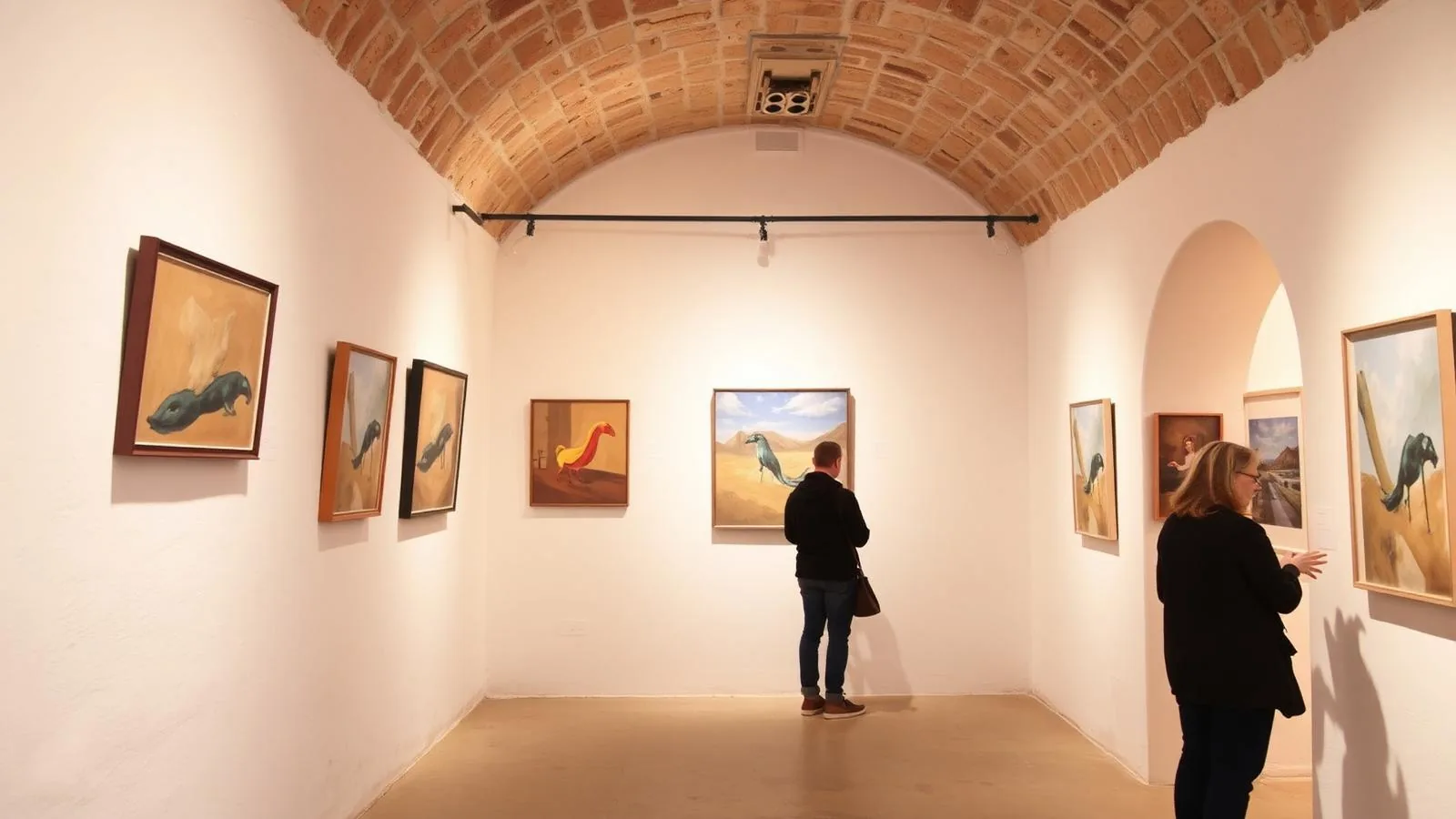 Galerie-Innenraum in Palmas Altstadt mit ausgestellten Gemälden zum Verkauf.