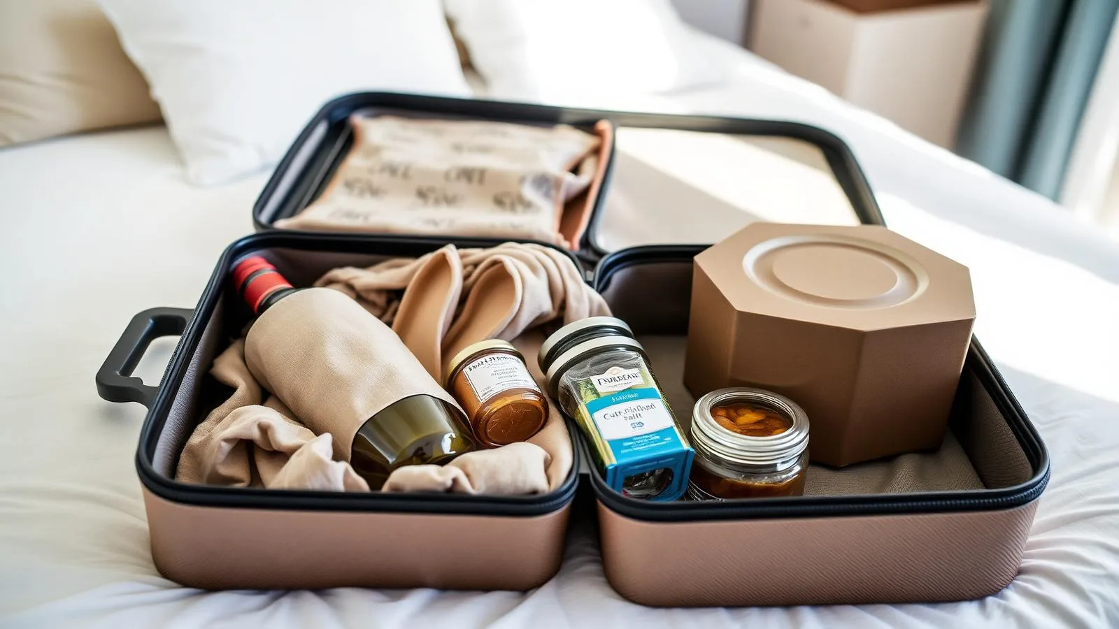 Mallorquinische Spezialitäten werden bruchsicher im Koffer verpackt.