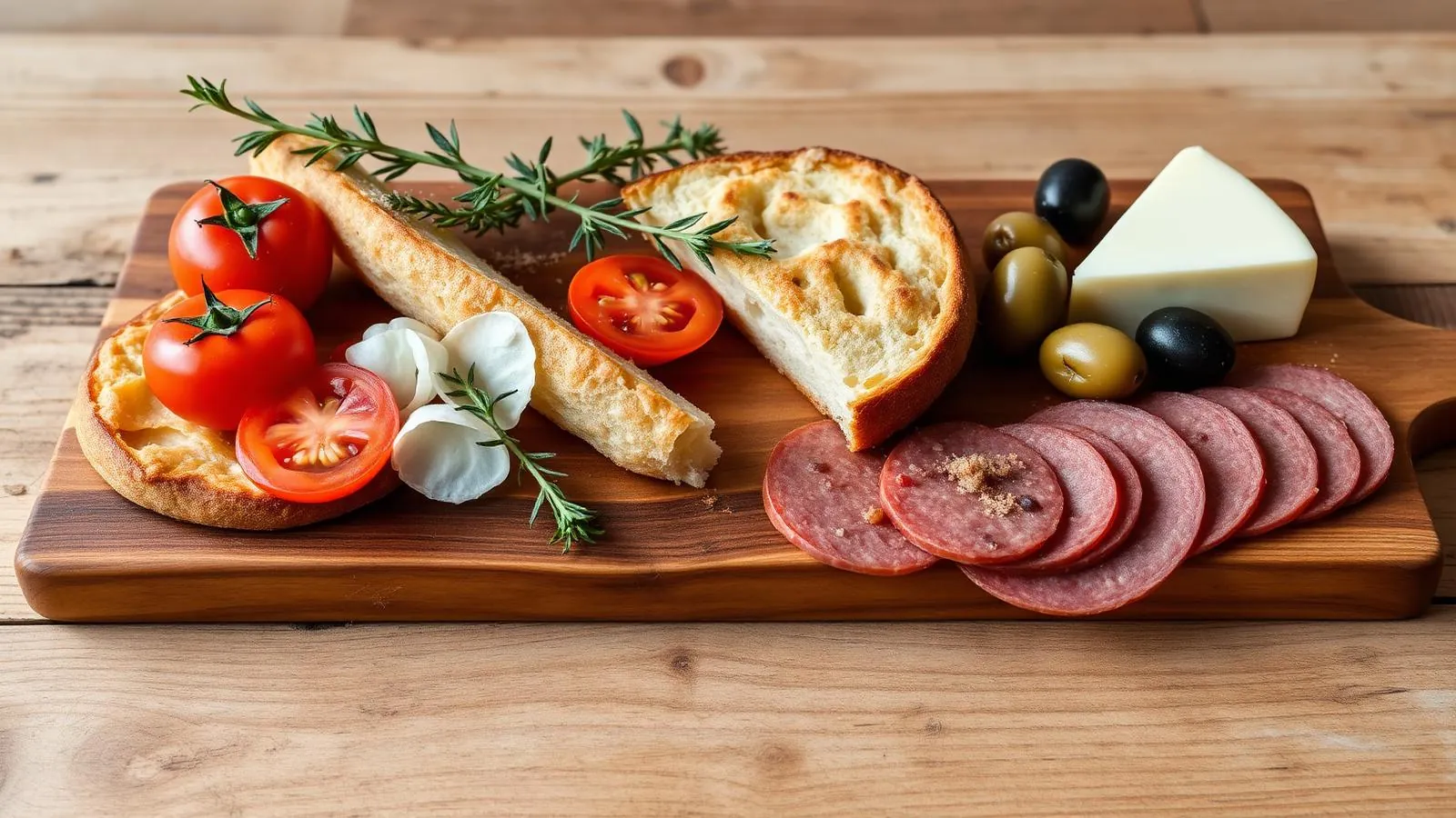 Pa amb Oli mit Sobrassada, Olivenöl und Tomate auf einem Holztisch in einem mallorquinischen Celler