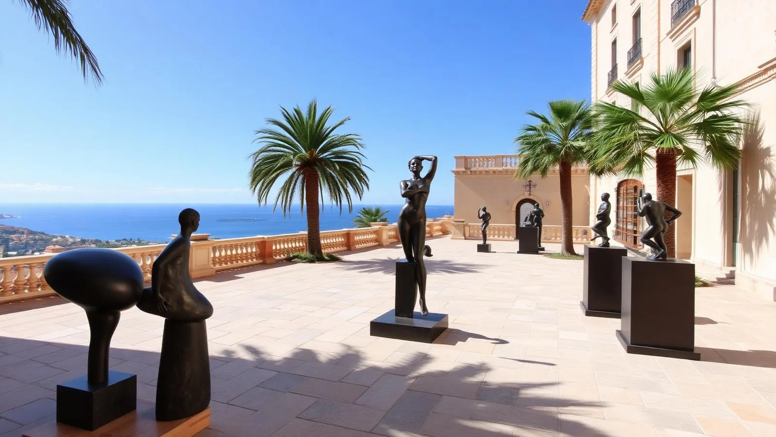 Skulpturengarten im Innenhof des Palau March in Palma mit Werk von Auguste Rodin.