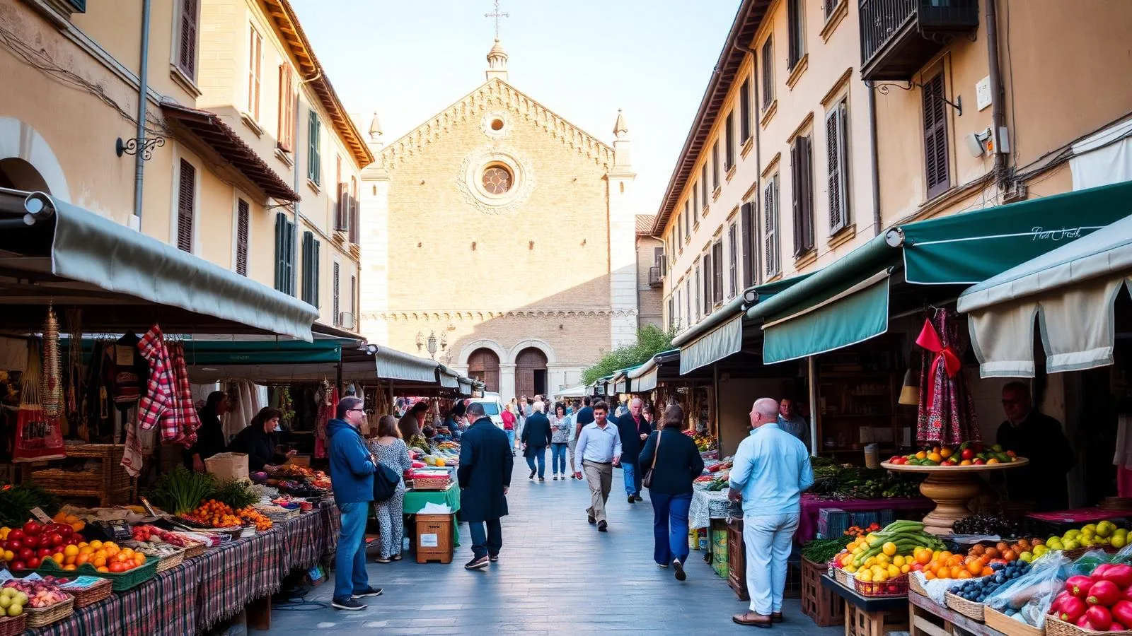 Mittwochsmarkt auf dem Hauptplatz von Sineu auf Mallorca.